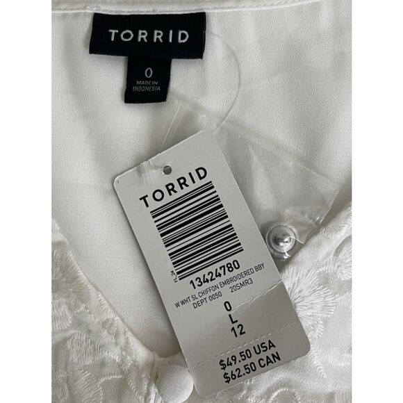 Torrid Size 0 L 12 Chiffon Embroidered Peplum Top Sheer Lace White Babydoll - Picture 6 of 9